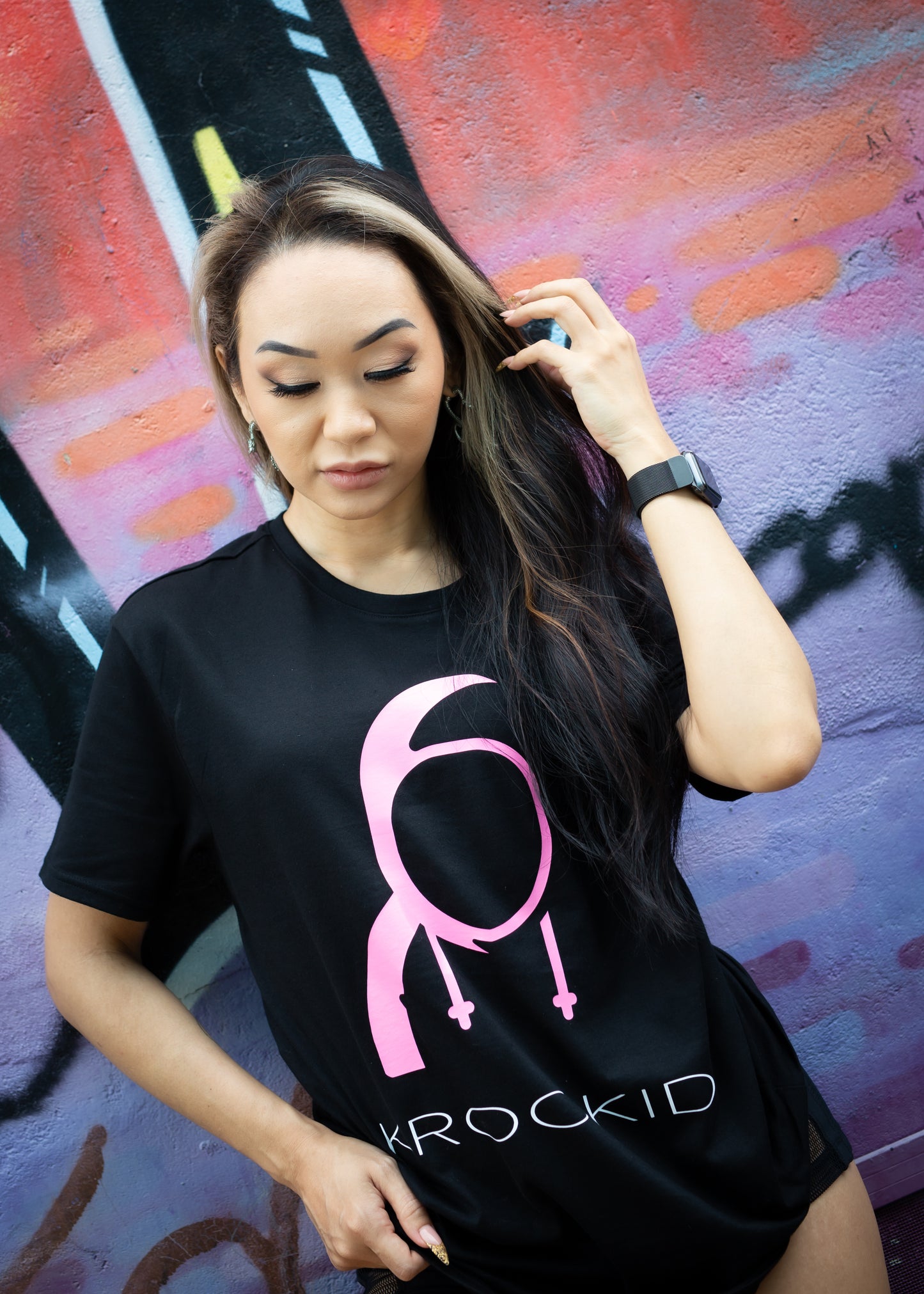 Krookid Signature Tee Single Stripe Pink - Short sleeve T-shirt