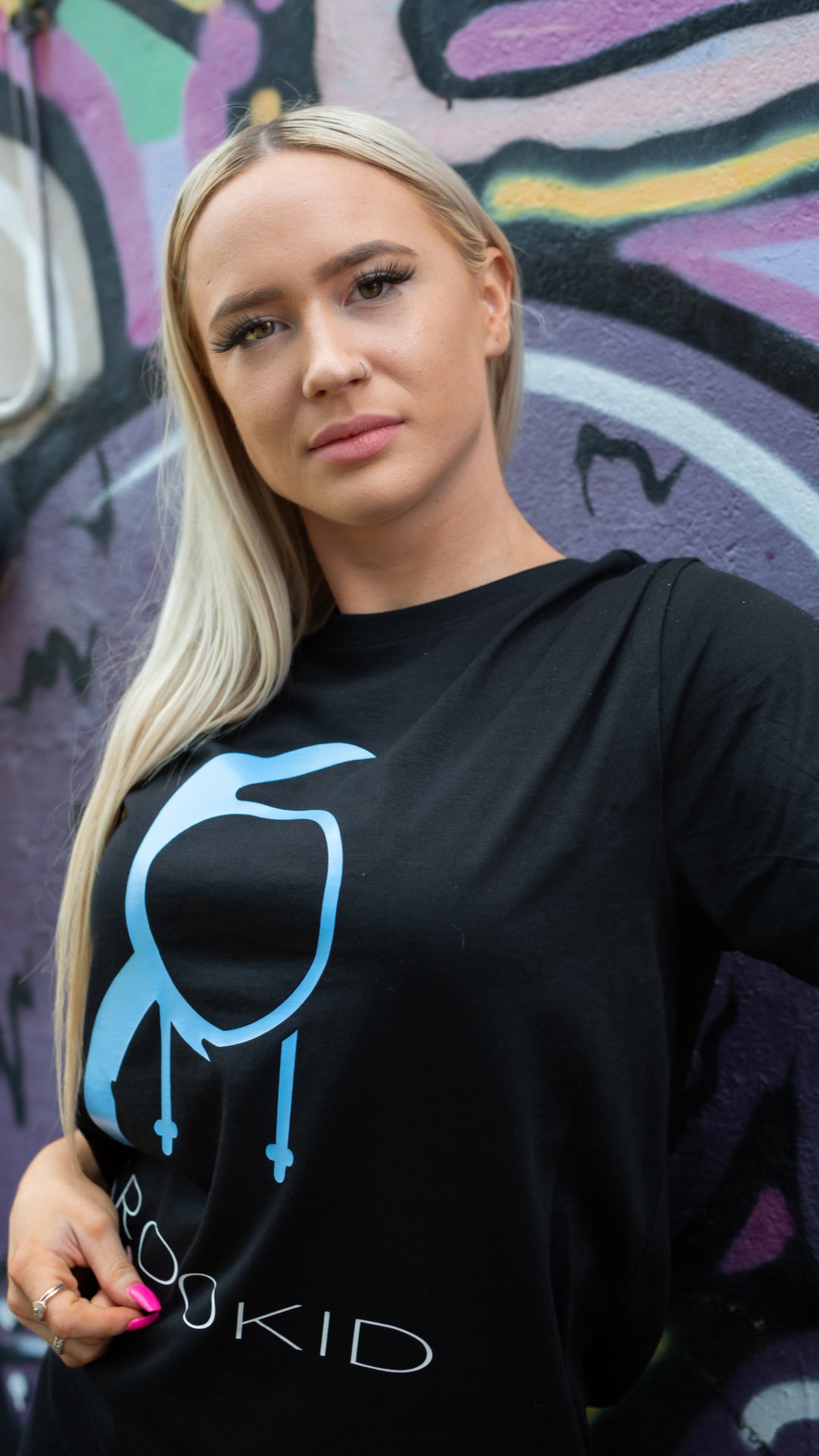 Krookid Signature Tee Single Stripe Light Blue - Short sleeve T-shirt