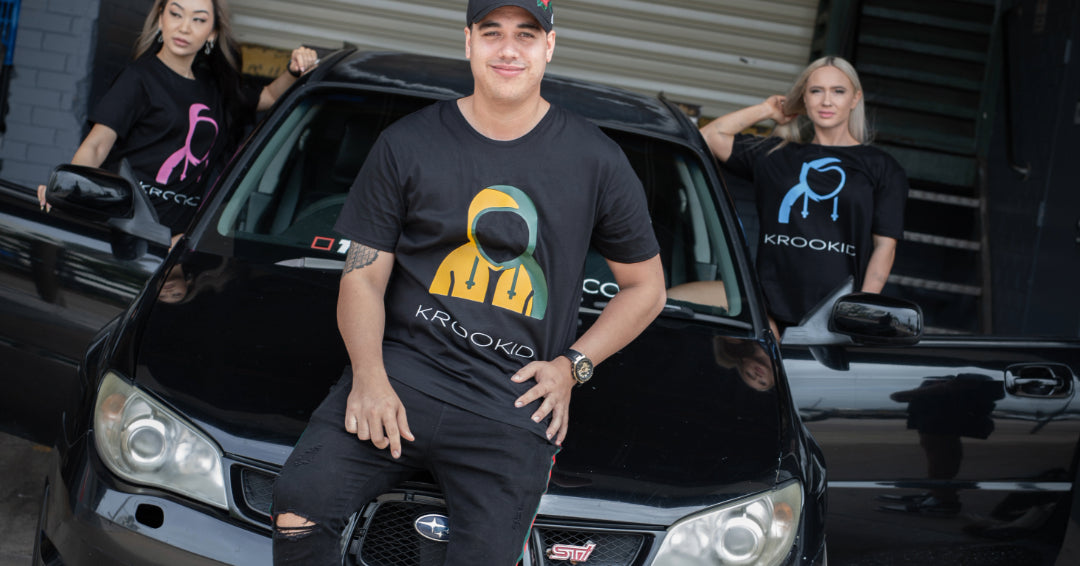 Krookid Signature Tee Dual Stripe Wallaby Khaki Green and Gold - Short sleeve T-shirt