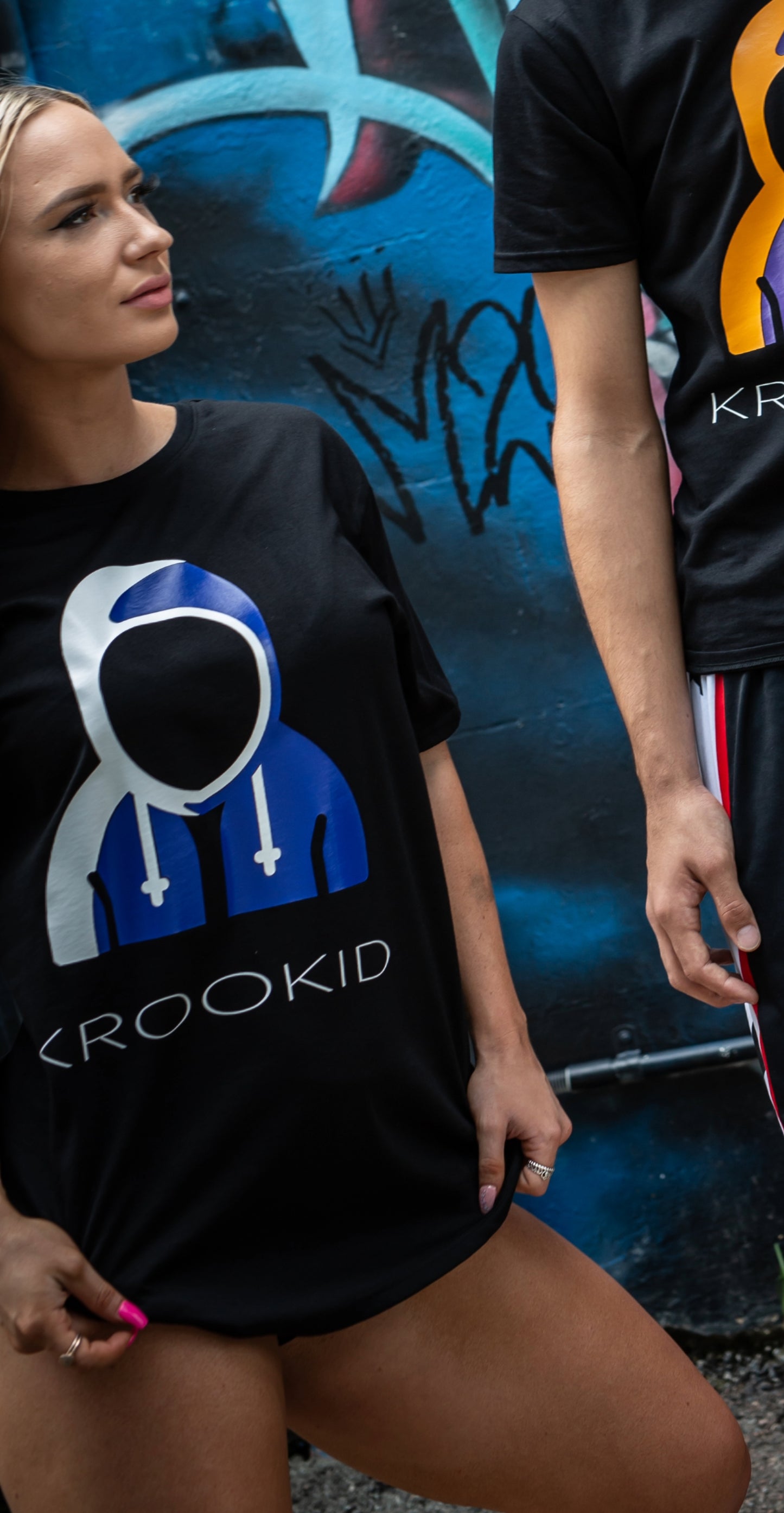Krookid Signature Tee Dual Stripe Mavericks White and Dark Blue - Short sleeve T-shirt