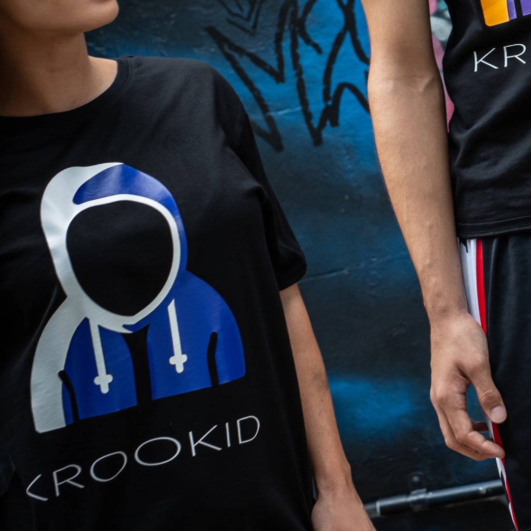 Krookid Signature Tee Dual Stripe Mavericks White and Dark Blue - Short sleeve T-shirt