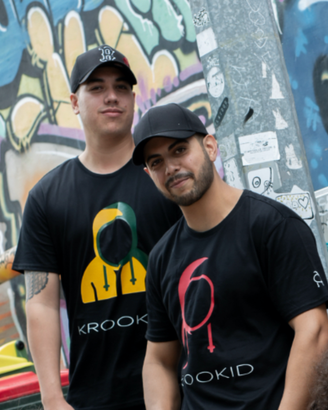 Krookid Signature Tee Dual Stripe Wallaby Khaki Green and Gold - Short sleeve T-shirt