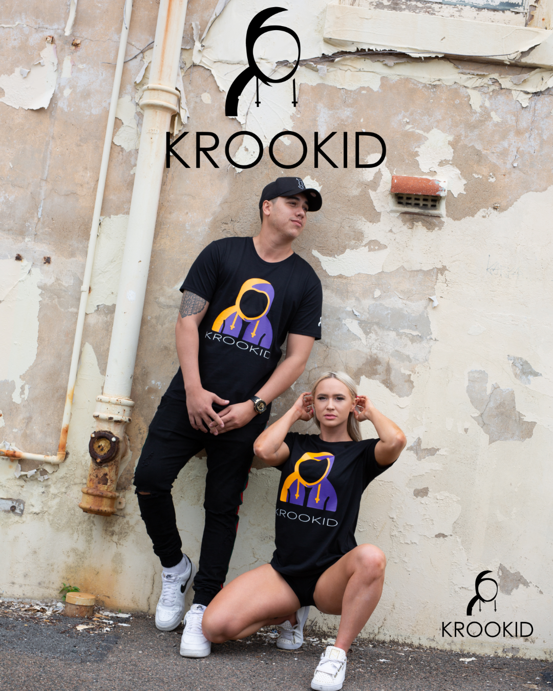Krookid Signature Tee Dual Stripe Lakers Yellow and Purple - Short sleeve T-shirt