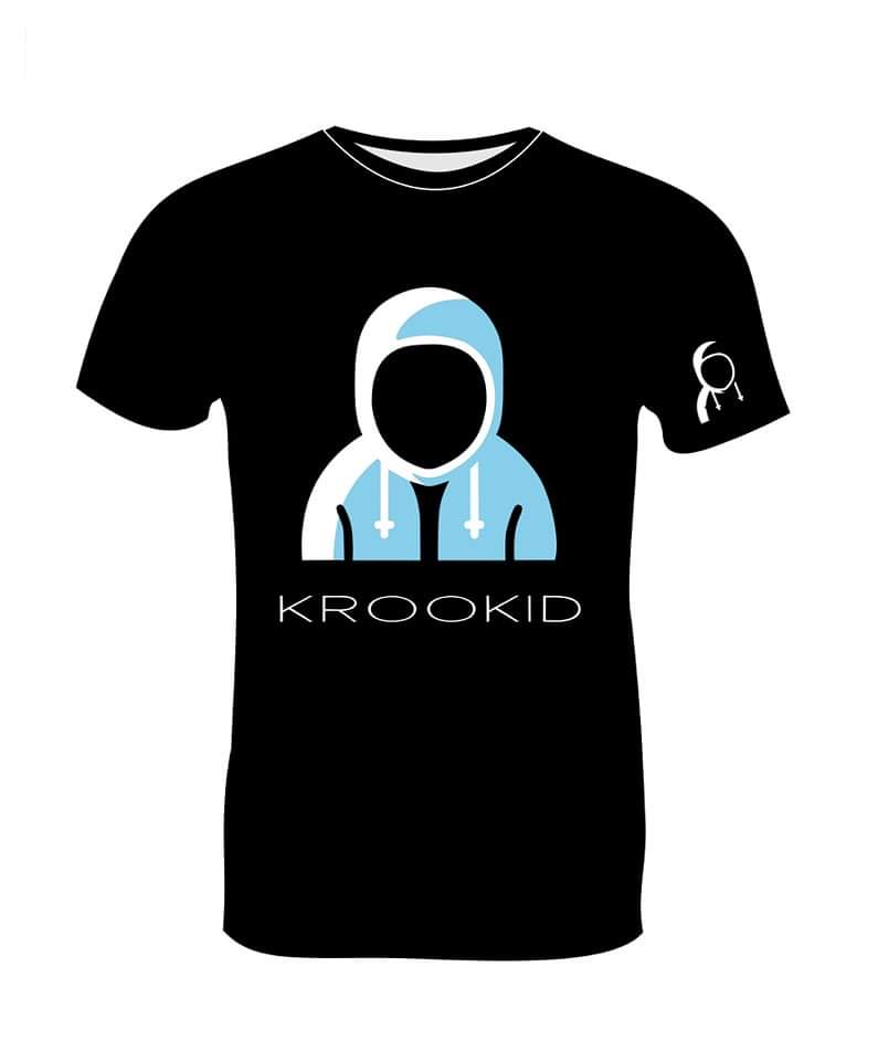 Krookid Signature Tee Dual Stripe White and Sky Blue - Short sleeve T-shirt