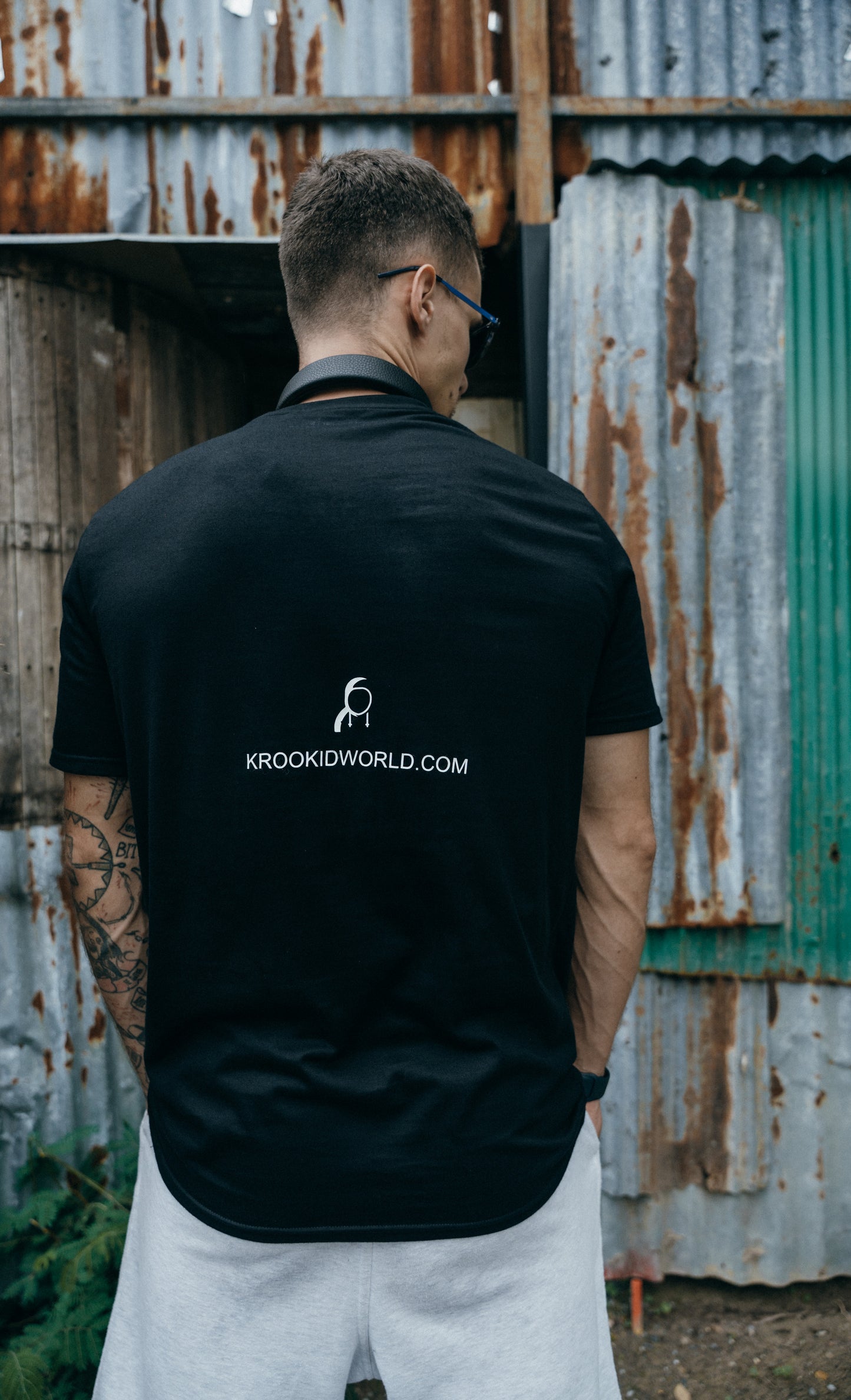 Krookid Signature Tee Dual Stripe White and Sky Blue - Short sleeve T-shirt