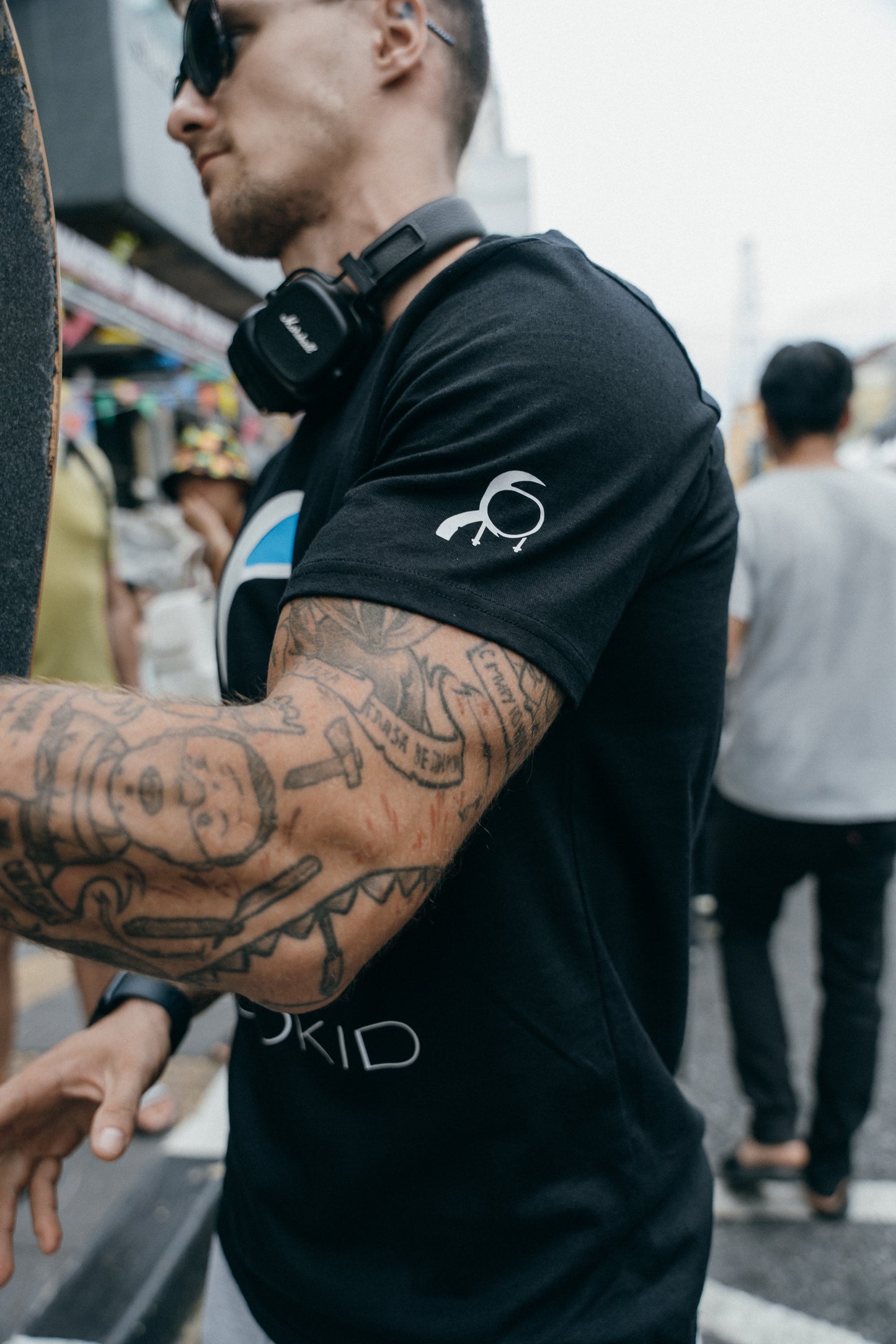Krookid Signature Tee Dual Stripe White and Sky Blue - Short sleeve T-shirt