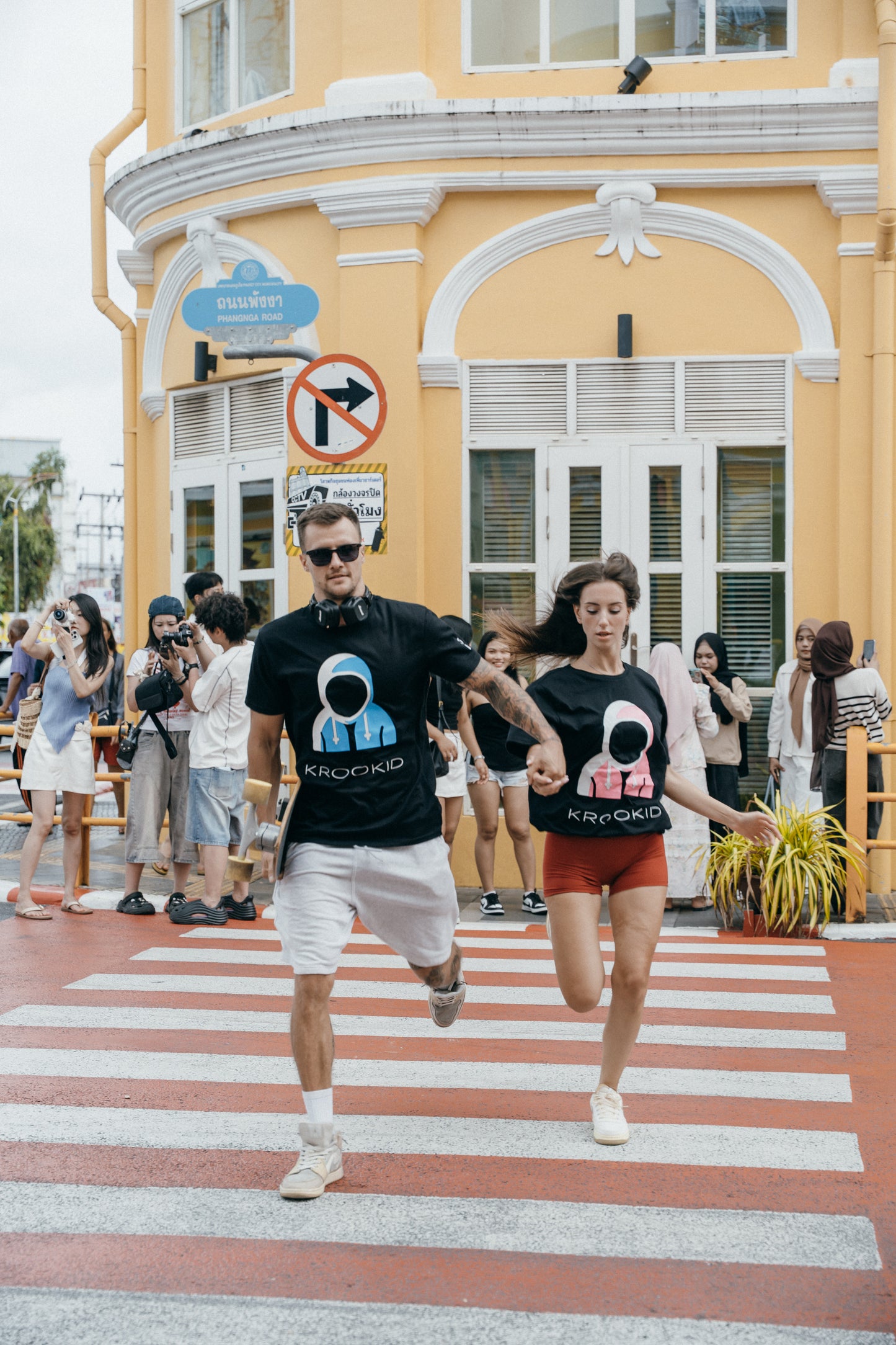 Krookid Signature Tee Dual Stripe White and Sky Blue - Short sleeve T-shirt