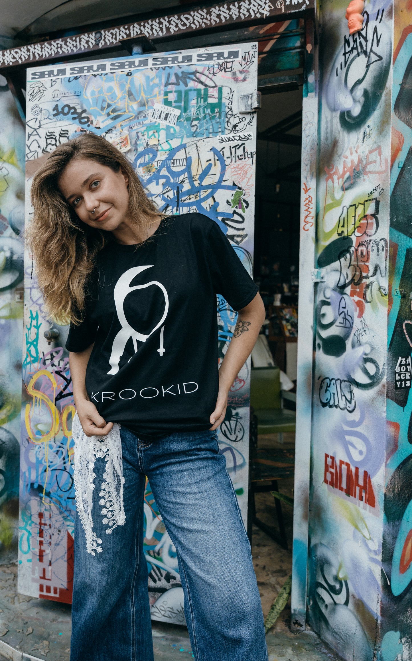 Krookid Signature Tee Single Stripe White - Short sleeve T-shirt